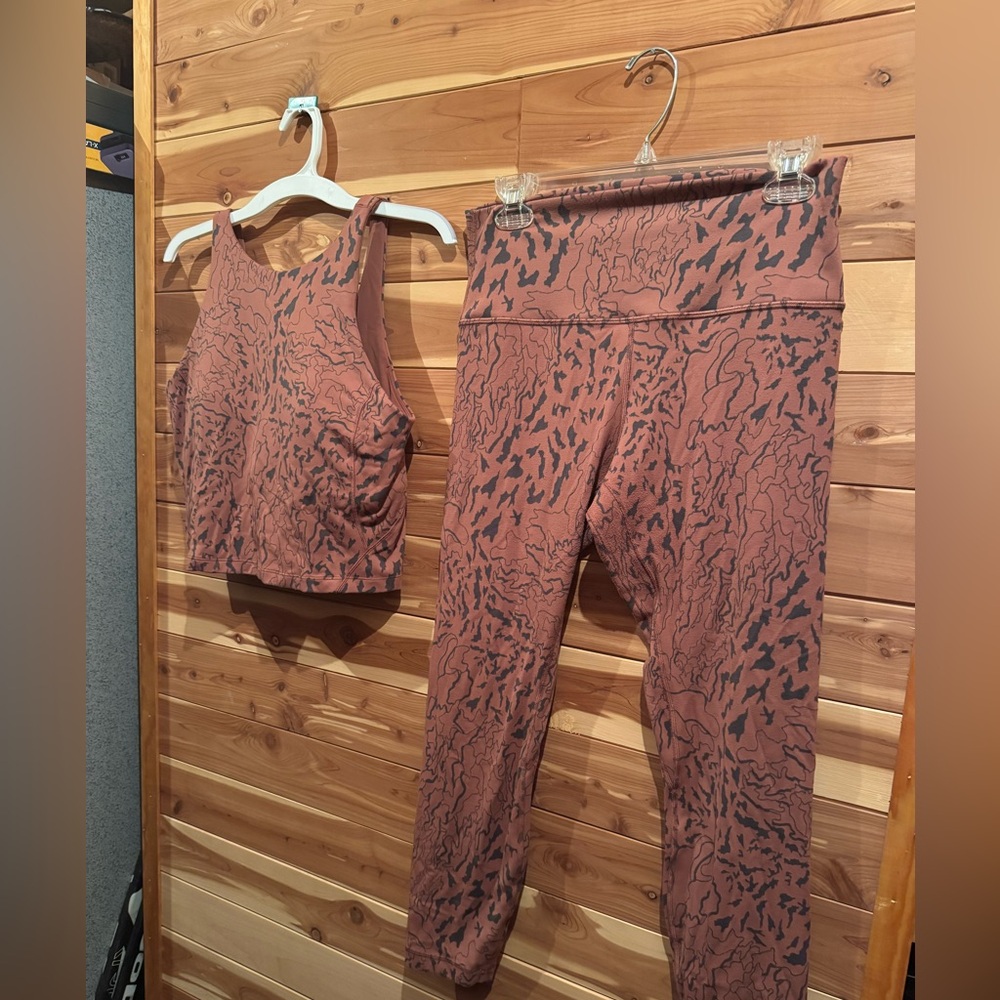 lululemon athletica Rust Brown Patterned High-Rise Leggings & Crop Tank